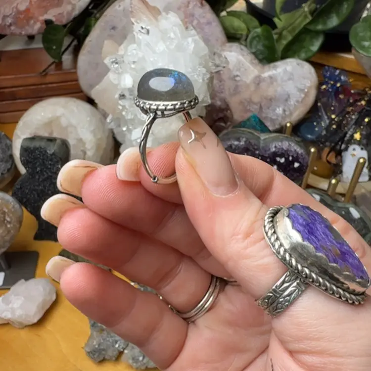Labradorite Ring Adjustable 925 6.5-9.5 30d