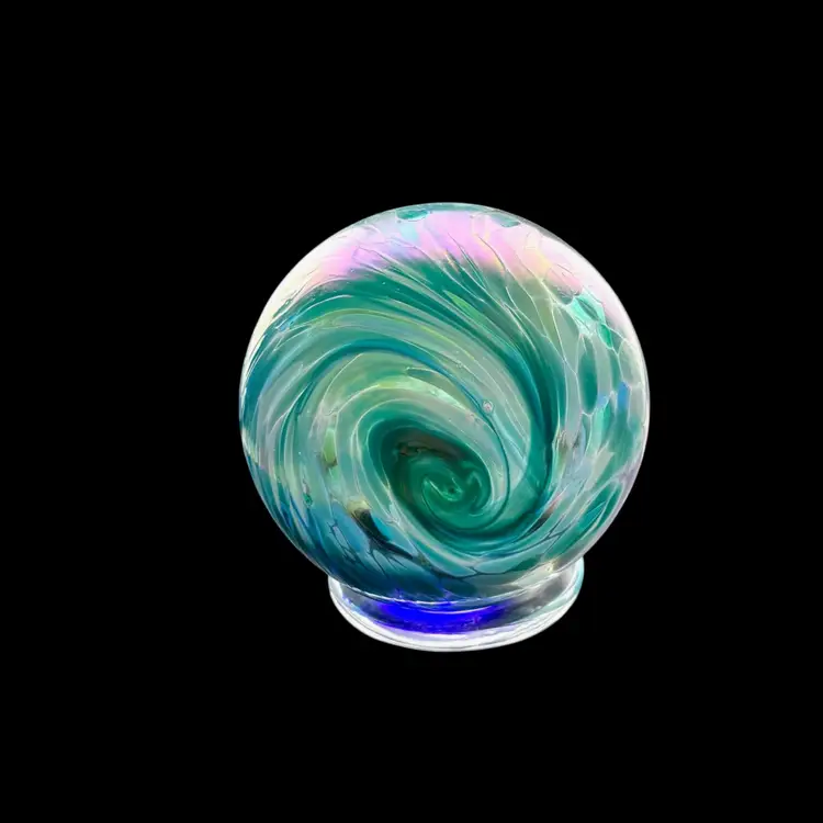 #01 - Vintage Glass Eye Studio Ocean/Beach Paperweight - Iridescent 4" Tall x 3.5" Wide