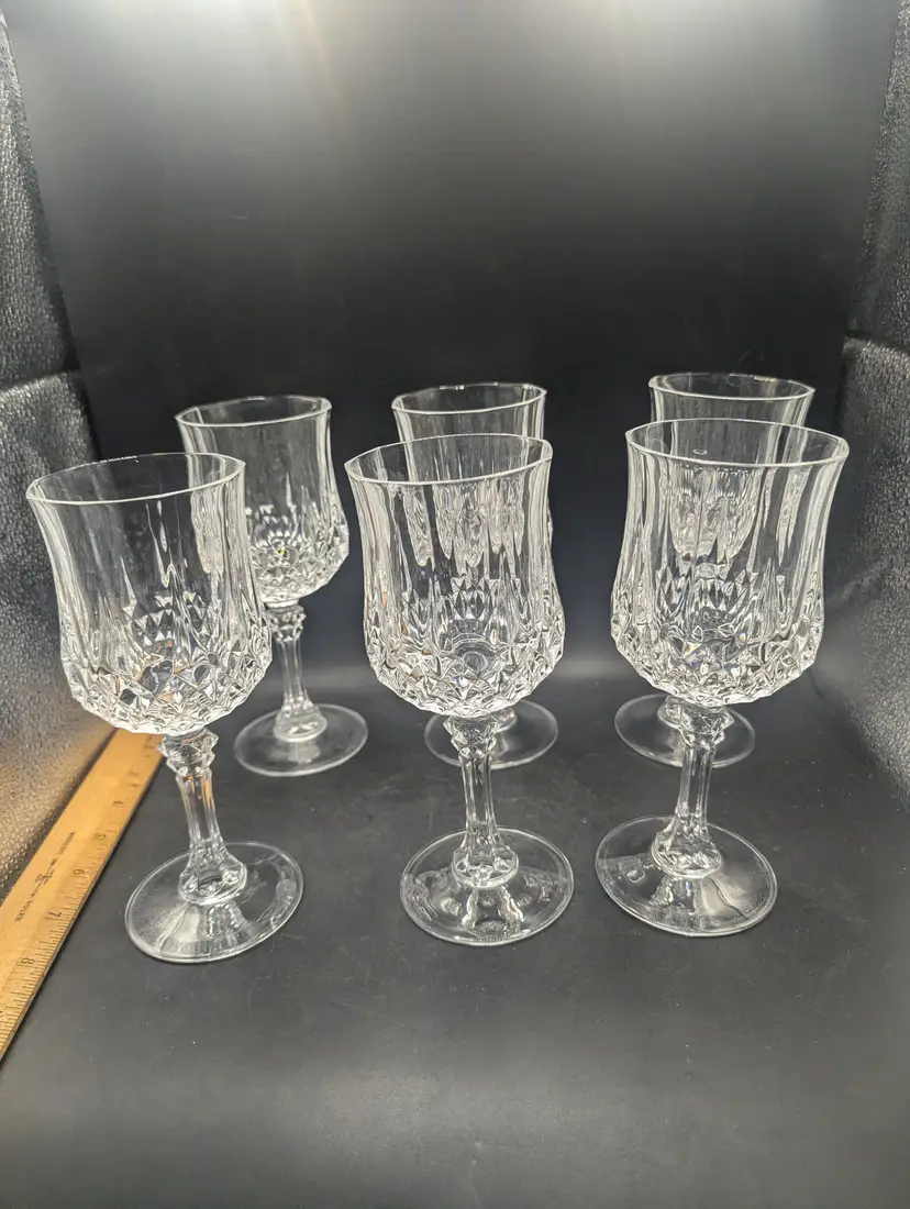 Vintage Set Of 6 Cristal D'Arques Durand Crystal Water Goblets Longchamp Pattern.