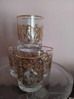 Vintage MCM Gold-Etched Cocktail Glasses Set of Four