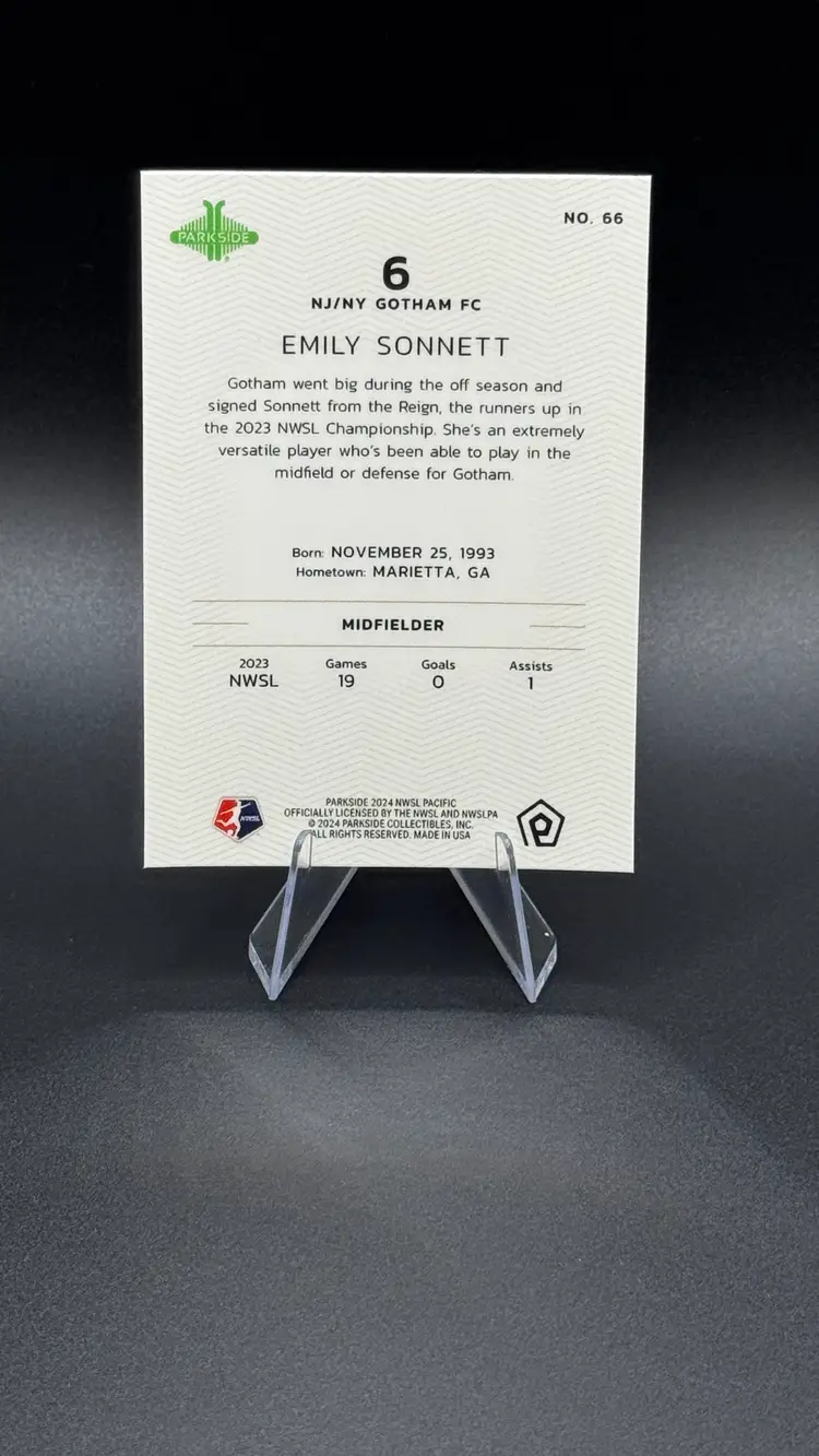 Emily Sonnett 2024 Parkside NWSL Pacific Base #66 NJ/NY Gotham FC