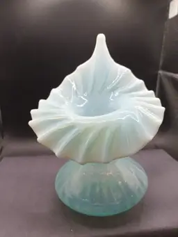 Antique 1940s Blue Opaline Jack in the Pulpit Vase