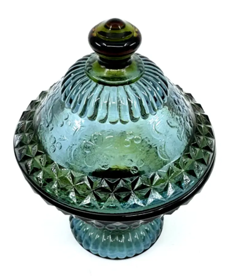 Vintage BOYD Glass WILDFLOWER Crystal RUBINA Art Glass CANDY DISH Rare COVERED