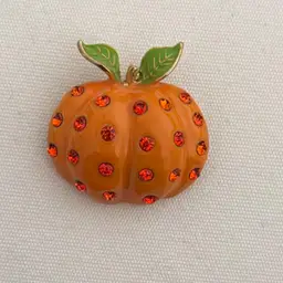 Signed Pumpkin Rhinestone Brooch