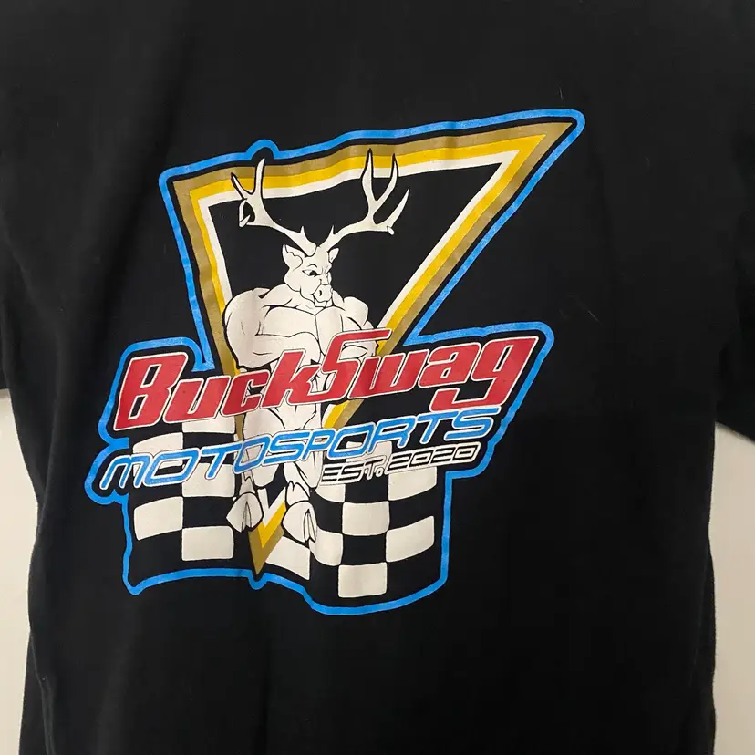 Mens Graphic Tee T Shirt M Medium Black Buck Swag Motorsports Racing Next Level