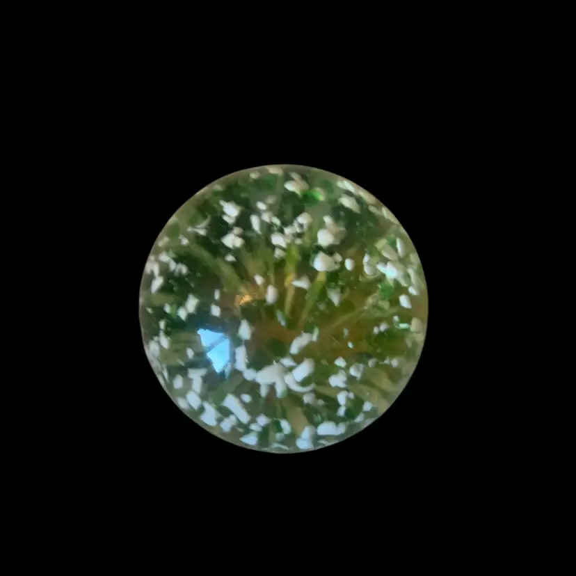 Clear Paperweight W/Green & White Flecks 2 X 1 3/4 Inches