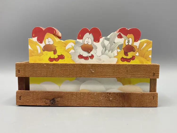 Vintage Whimsical Chicken Hen Note Paper in a Crate