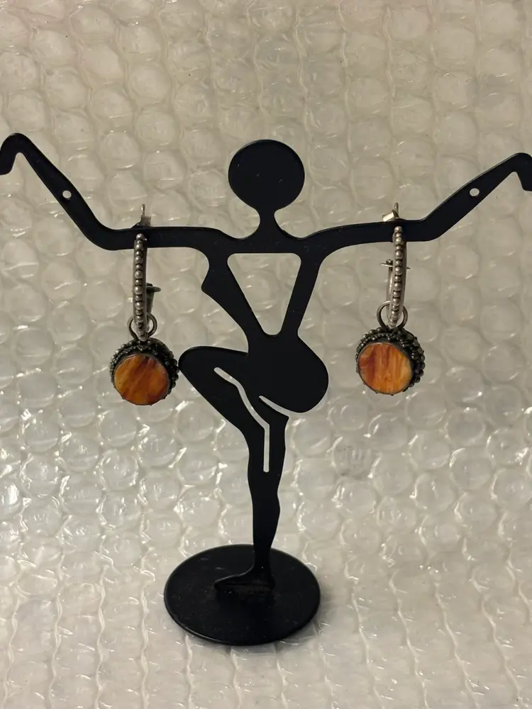 Artisan Made Sterling Silver and Spiny Oyster Hoop Earrings