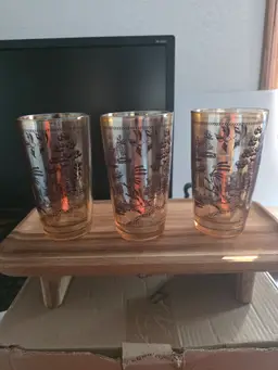 Federal brown willow carnival glass set of 3