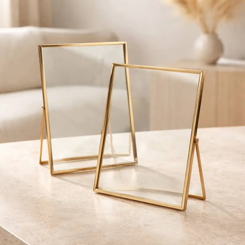 Pair of Glass & Brass Photo Frames, 5x7