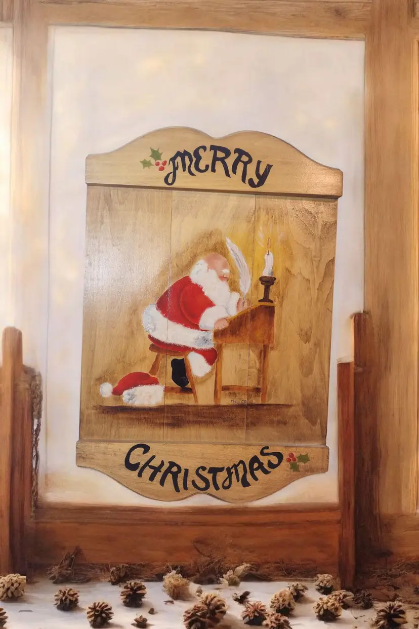 Vtg Santa Claus Wood Plaque Sign Christmas Handpainted Holiday Wall Decor 18x12