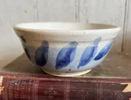 Small Studio Pottery Bowl In Blues And White Feather Design. Cereal Soup Ice Cream And Snacks Handmade