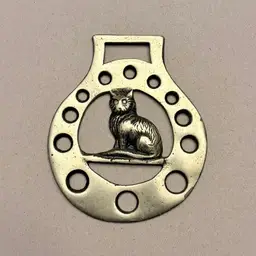 Horse Brass Medallion Buckle Cat Kitty Feline Equestrian Home Decor Ornament
