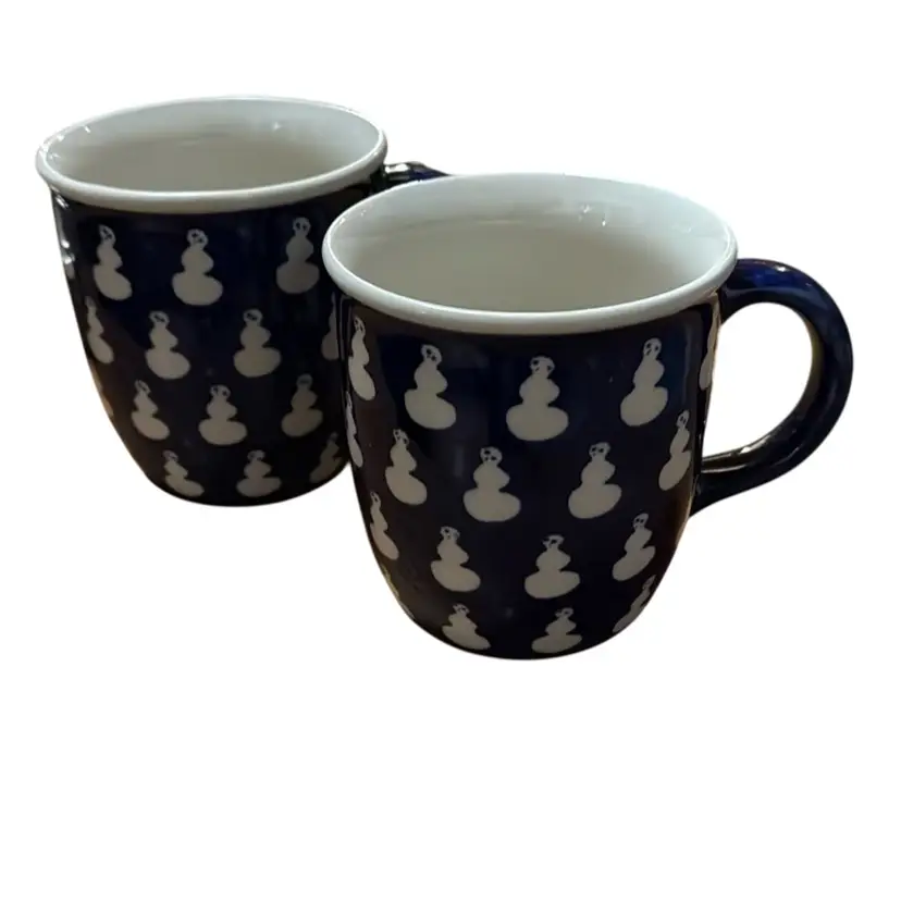 Pair Of Boleaweic Polish Pottery Snowman Mugs - Rare! Big Coffe Mugs ⛄️