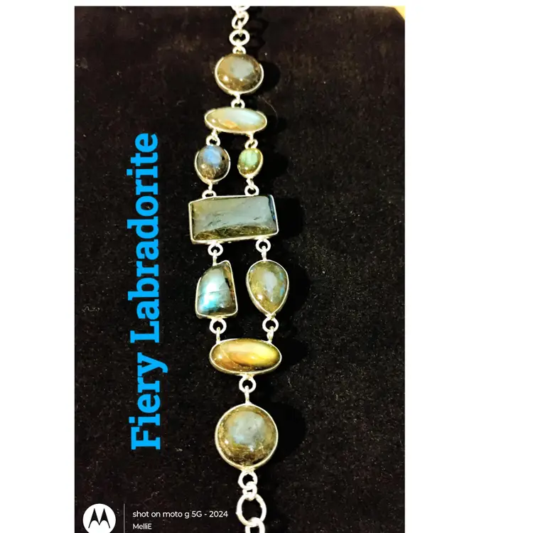 Labradorite Statement Bracelet with 925 Silver Plated Setting