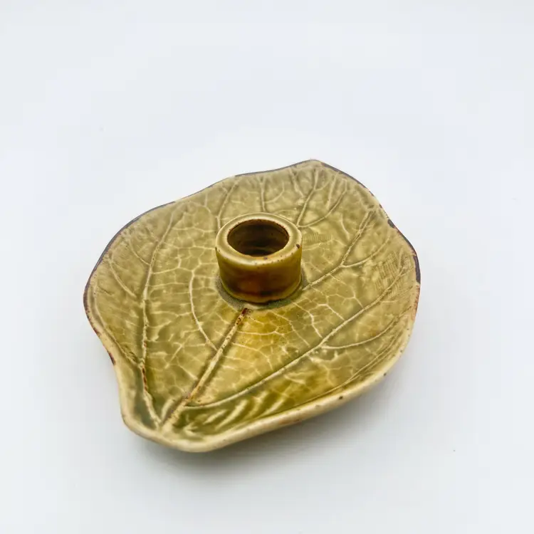 Green Leaf Taper Candle Holder Ceramic Vance Kitira 6" L x 1" H B25