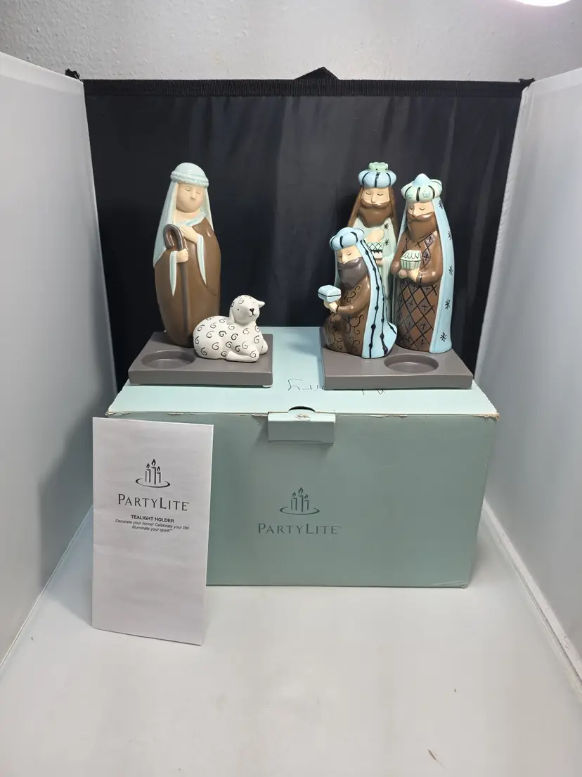 Partylite Nativity Modern Shepherd & Three Kings Tealight Candle Holders NIB (Y)