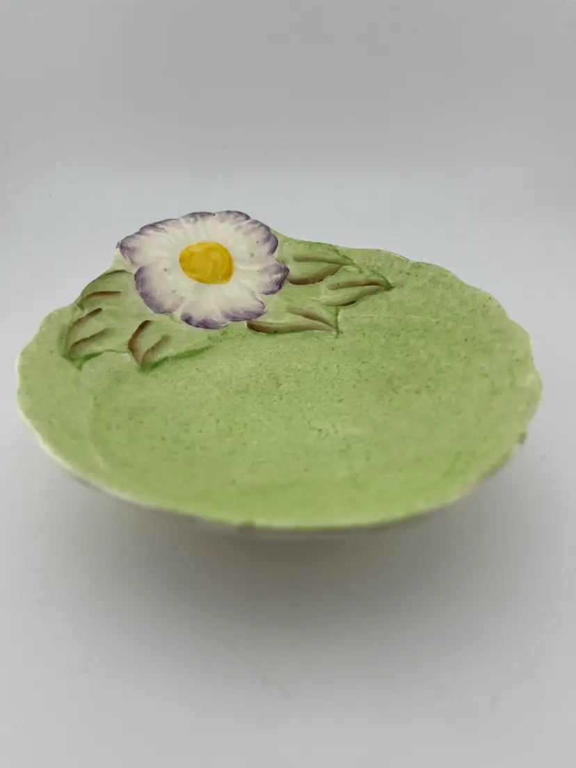 James Kent, Ltd, Longton Made in England #1156 Green w/ Lavendar flower Trinket Dish