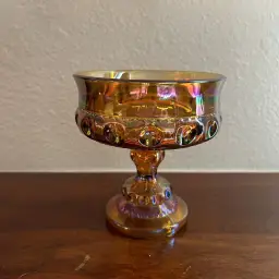 Vintage Carnival Glass King's Crown Amber Compote Candy Dish With Pedestal