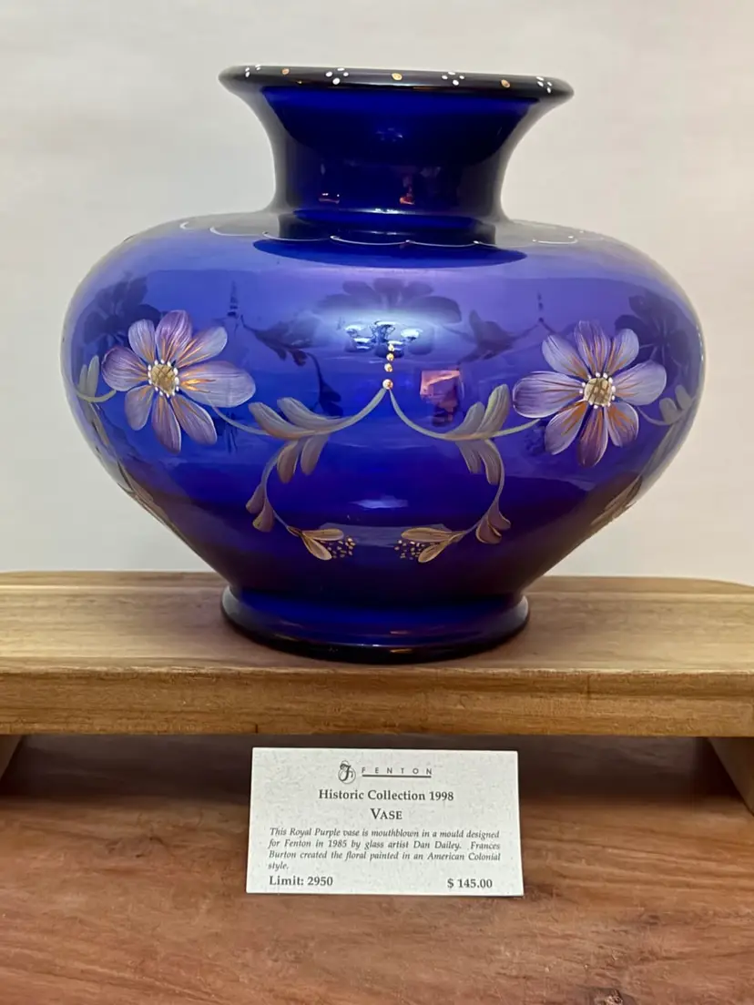 Fenton Hand Painted Royal Purple Limited Edition Vase - Signed & Numbered