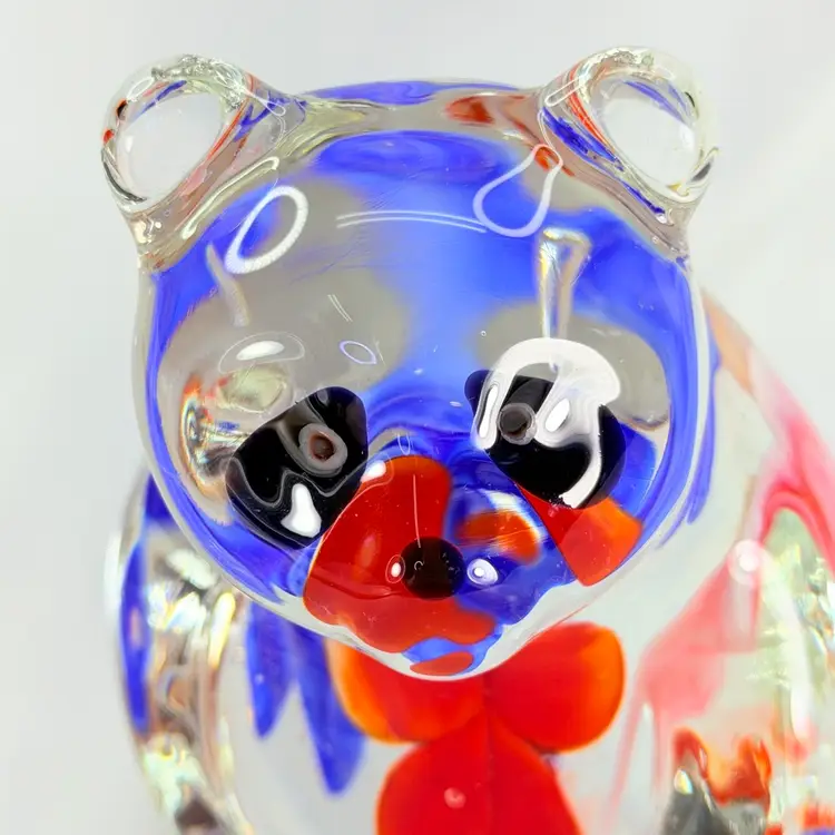 Panda Bear With Flowers Glass Figurine