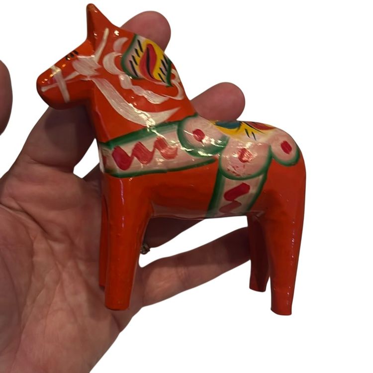 DALA WOODEN HORSE ORANGE NILS OLSSON HANDCRAFTED AND PAINTED MADE IN SWEDEN