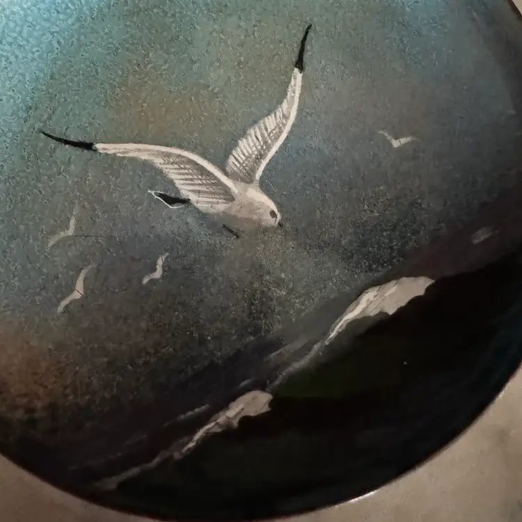 Nekrassof Enamel Copper SEAGULL Nautical Ocean Seashore Bird Metal Plate Dish 4”