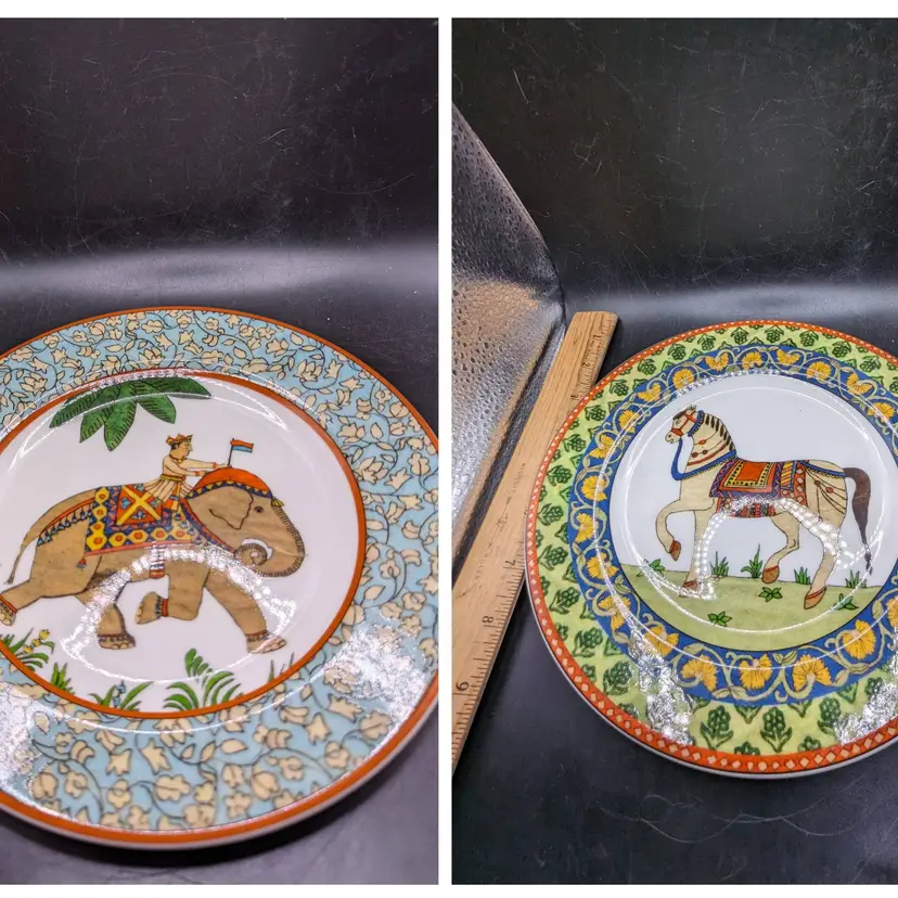 Vintage Lot of 2 World Market Portugal Salad Plates Horse and Elephant