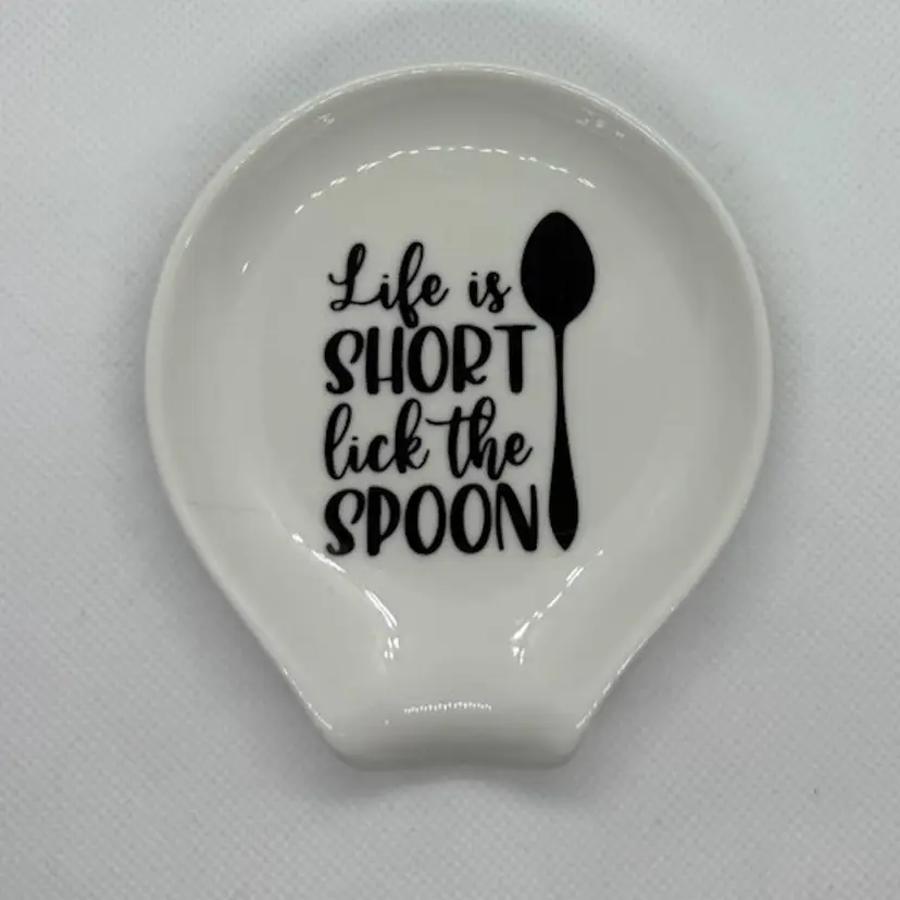 “Life is Short, Lick the Spoon” Ceramic Spoon Rest