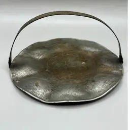 Antique Copper?Silverplate? Metal Basket Tray Floral Etched 6”