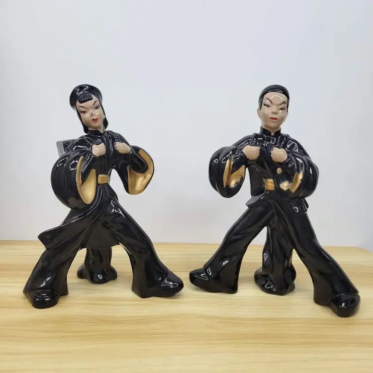 MCM 1950's Asian Couple Large Planters Set of 2