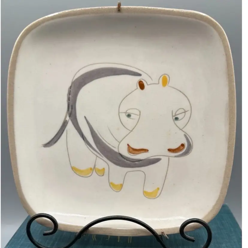 RARE 7" (65)Glidden Pottery Hippo Plate #35 Ernest Sohn Menagerie MCM Art Pottery