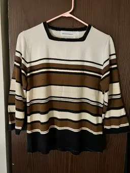 ALFRED DUNNER Womens Small Brown Black Stripe Acrylic Metallic Knit Top