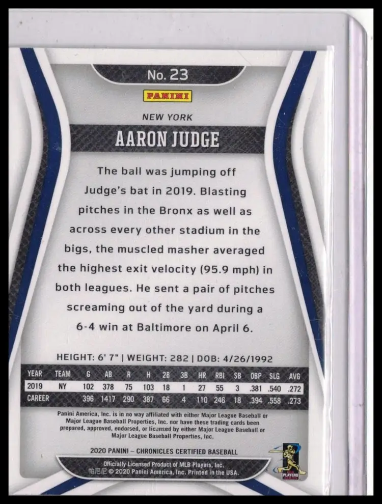 2020 Panini Certified Arron Judge #23