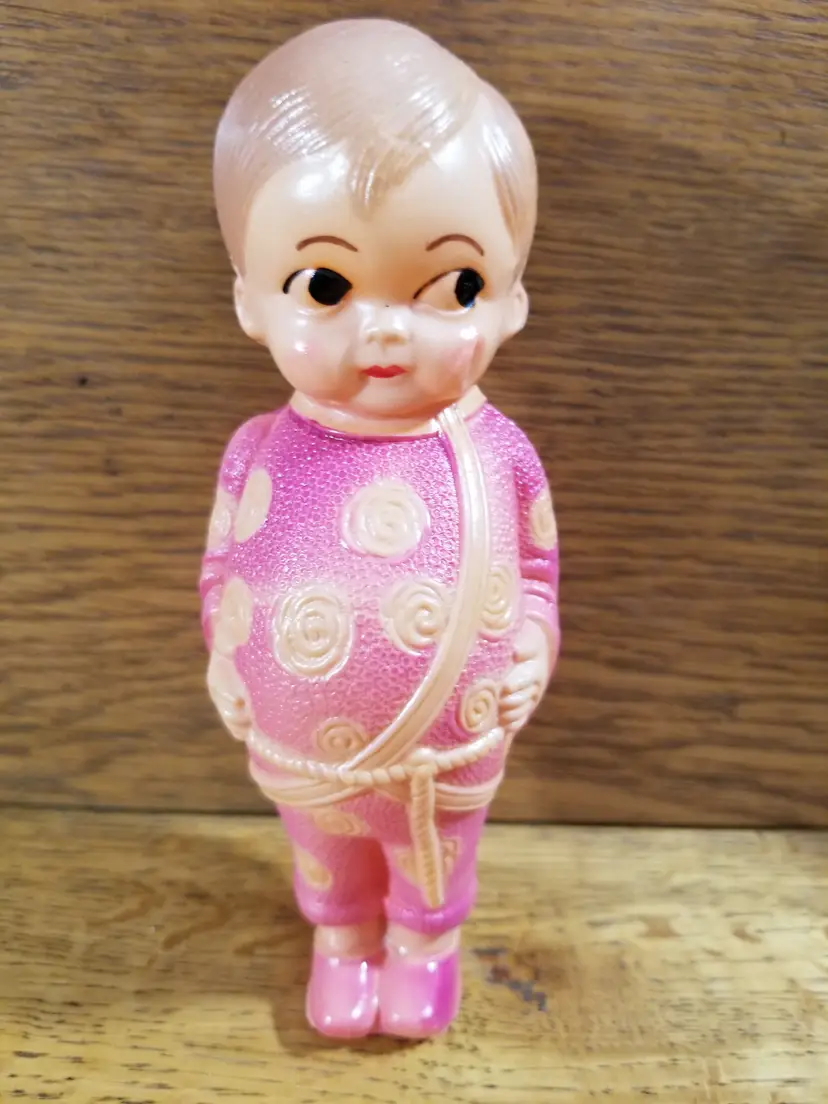 Vintage 6” Celluloid Child Figurine Doll Japan Early Plastic Pink Outfit