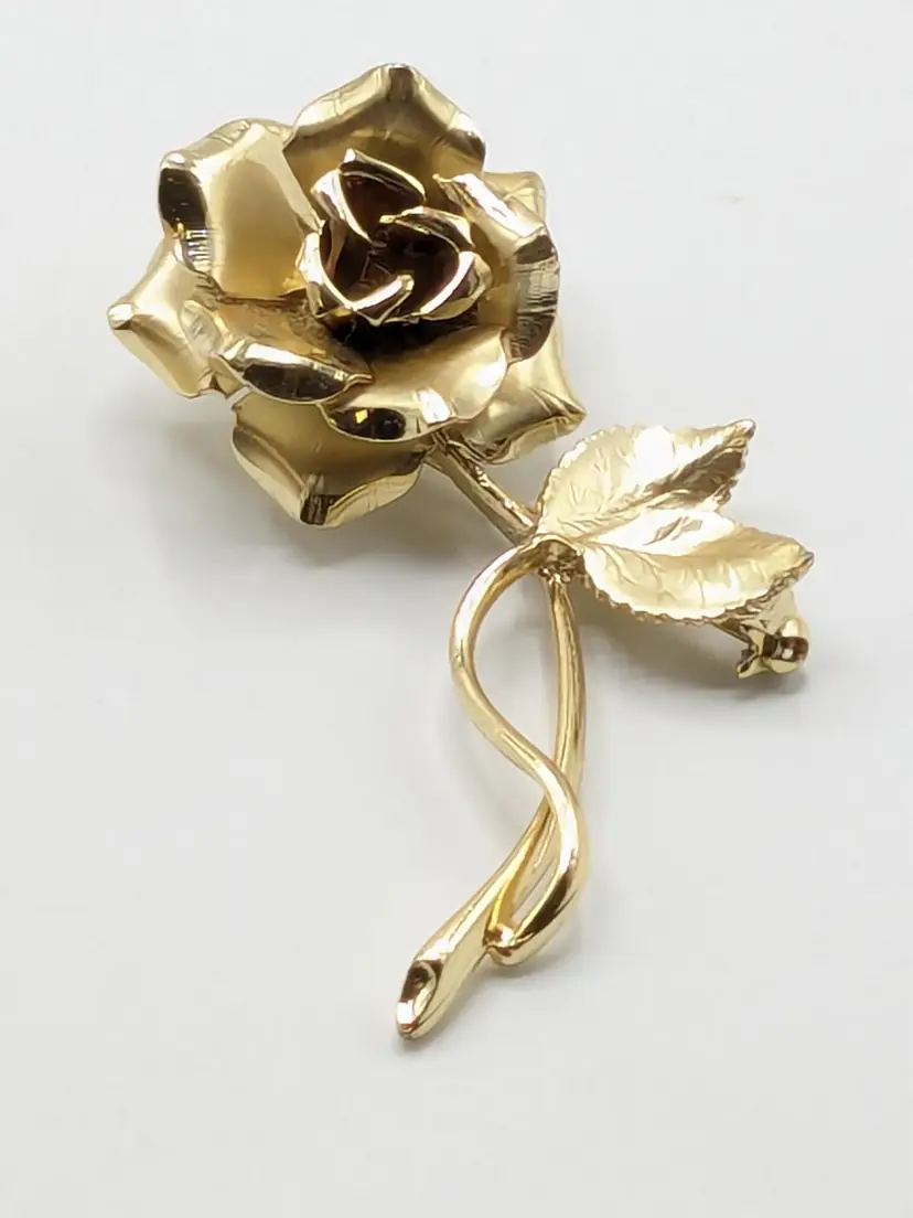 Gold Tone Rose Flower Brooch Pin