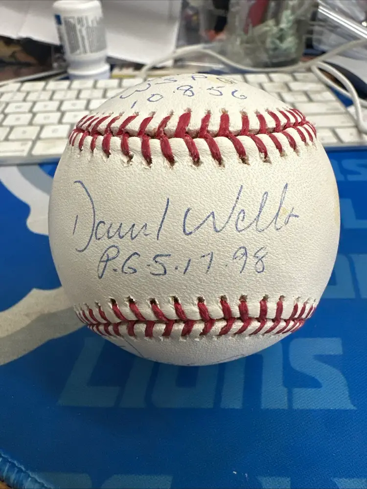 Don Larsen, David Wells and David Cone New York Yankees Inscribed Baseball P.G.