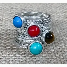 Premier Designs Touch Of Color Silver Tone Stacking Ring Set Sz 6 Twee Festival
