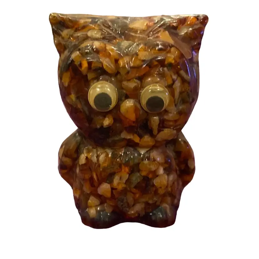 Googly Eyed Owl Figurine Petrified Wood Art