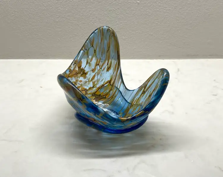 Fire and Light Recycled Art Glass Cobalt Multi-Color Crackle Splash Bowl