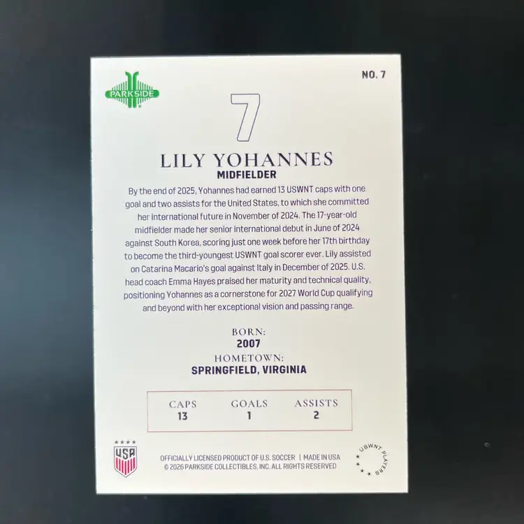 Lily Yohannes 2026 Parkside USWNT The Squad Stars Insert Soccer Card
