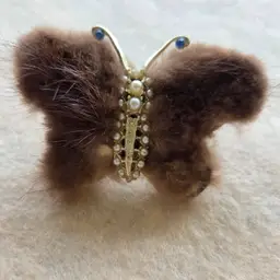 Vintage Mink Butterfly Brooch Pin