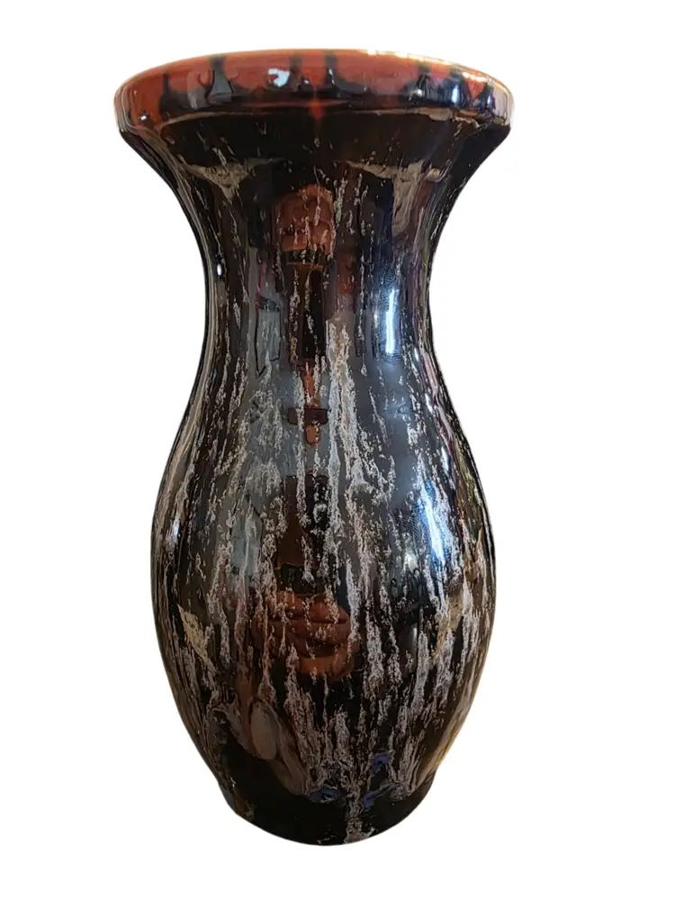 GA Johnstone Pottery Vase Gray Black Orange Signed Made in Canada