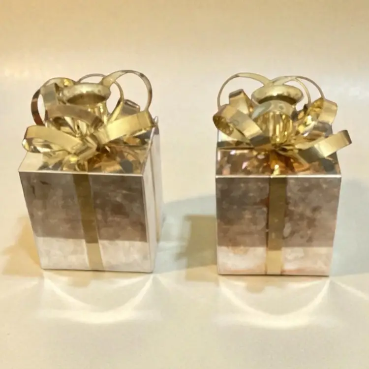 Vintage " Home For The Holidays"  Silverplate & Brass Candleholders Box Included