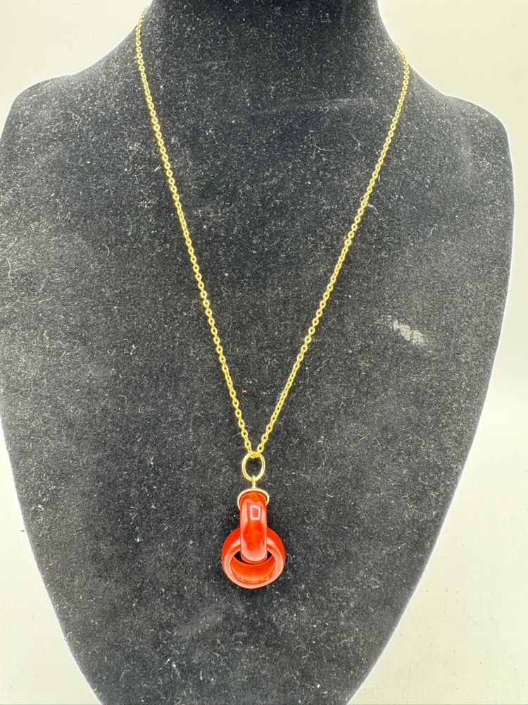 Vintage Gold Tone Double Interlocking Rings Glass Or Stone Necklace