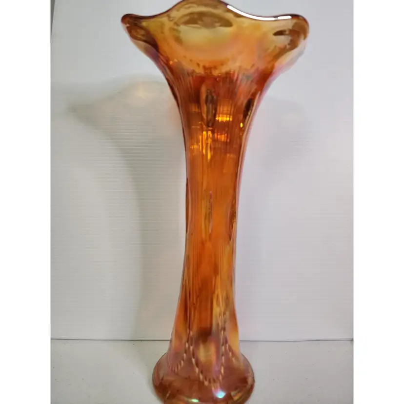 Imperial Marigold Carnival Glass Beaded Bullseye Vase
