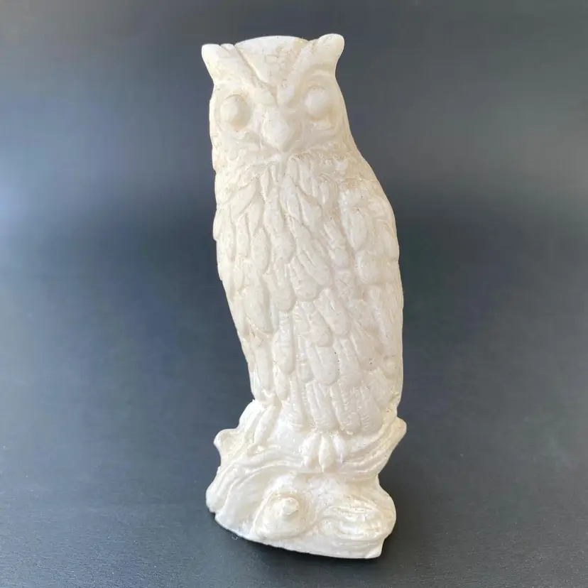 Vintage Italian White Salt Stone Alabaster Owl Figurine