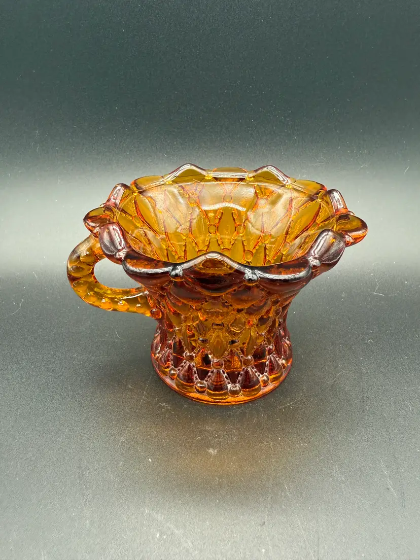 Vintage Amber Glass Quilted Diamond Pattern Cup