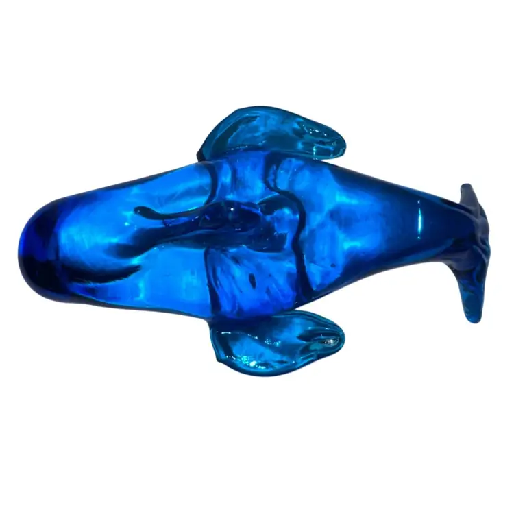 Art Glass Blue Hand Blown Dolphin  3.25” Tall X 6” X 3”