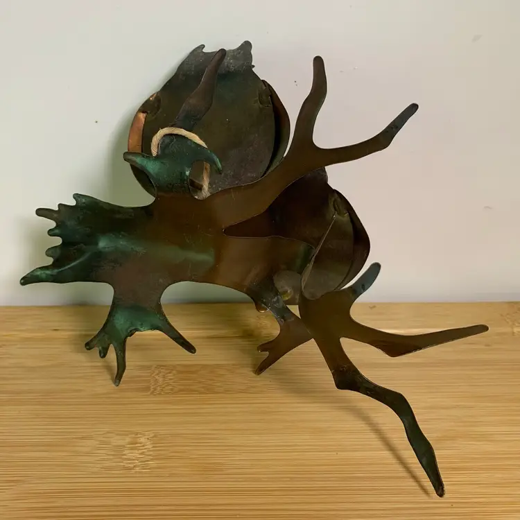 Vintage Mid Century HOMCO Brass & Copper Metal Owl Pair Metal Wall Art 3D